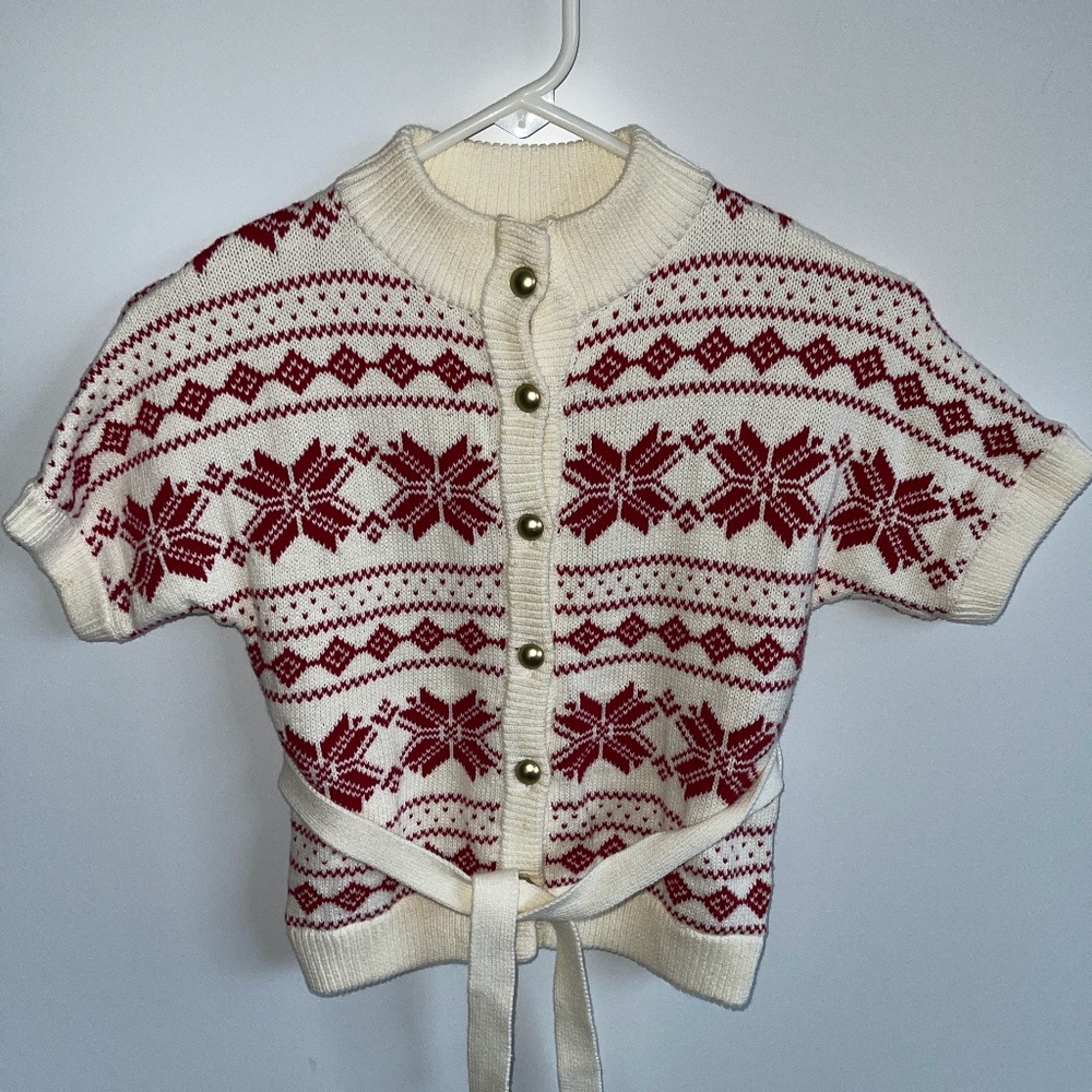 Janie and Jack Fair Isle red and cream snowflake Cardigan Sweater Size‎ 6